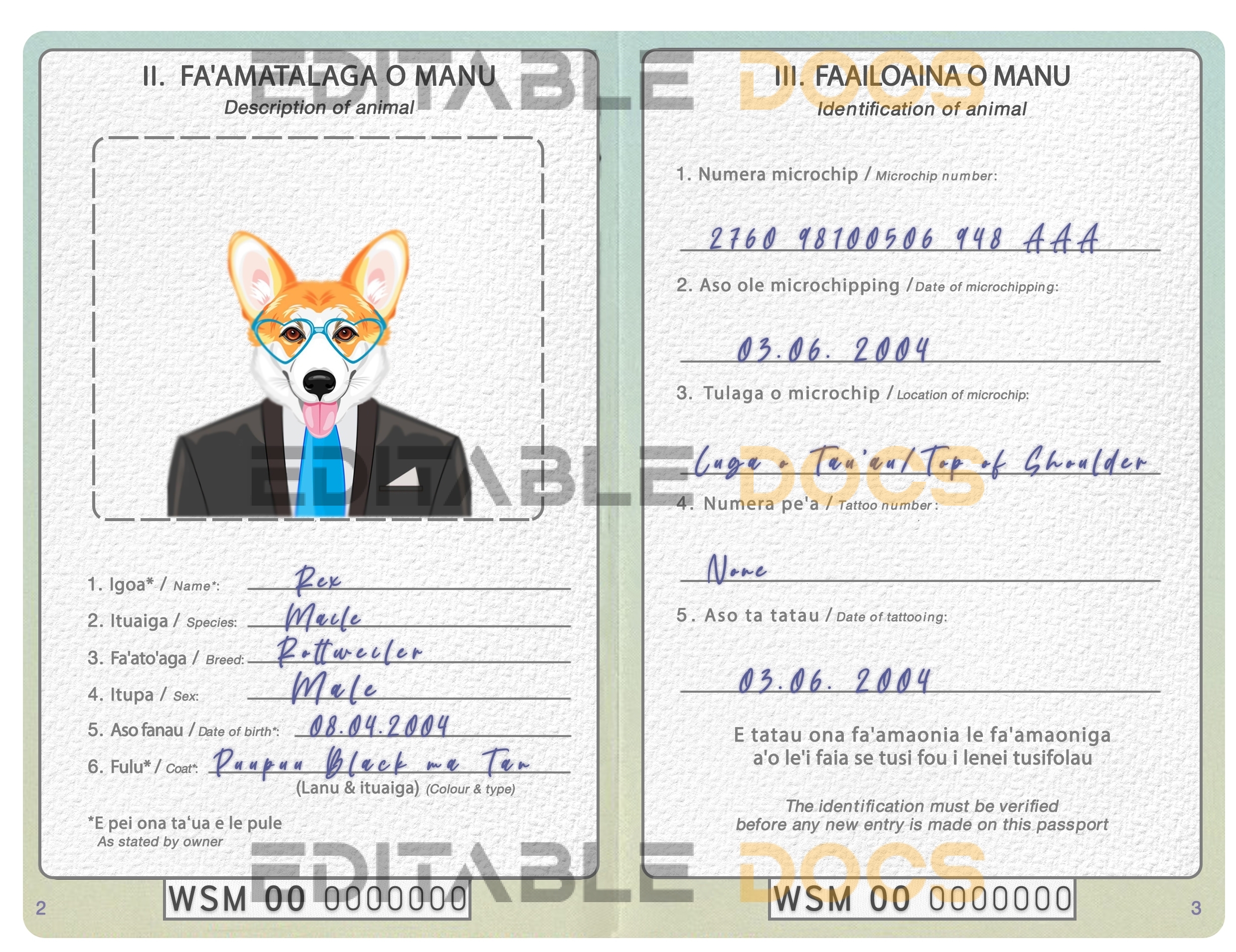Samoa dog Fake PSD Passport | Instant Download