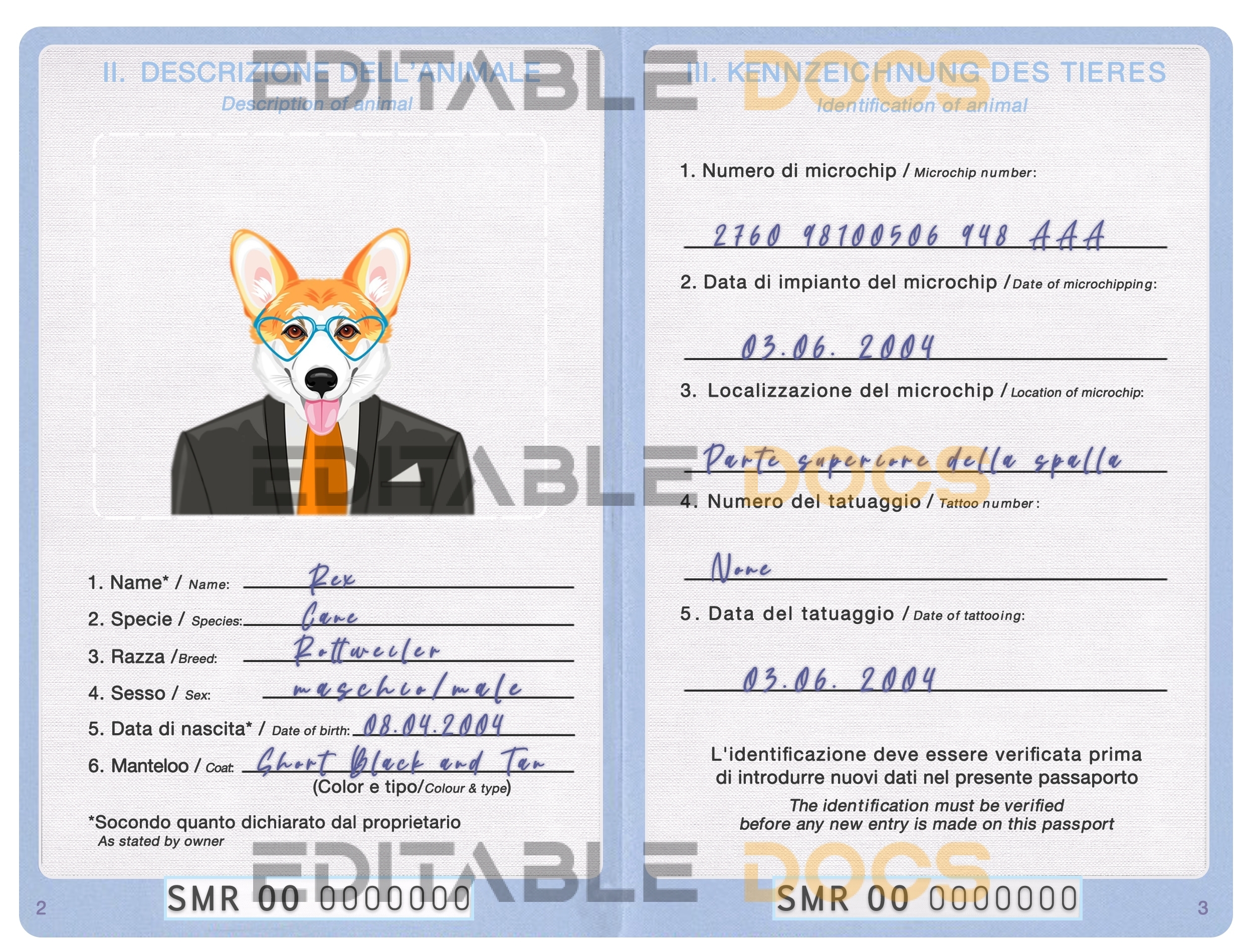 San Marino dog Fake PSD Passport | Instant Download