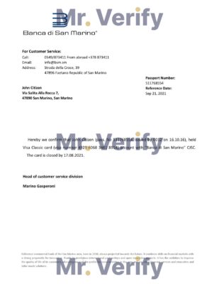 Download San Marino Banca di San Marino Bank Reference Letter Templates | Editable Word