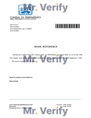 Download San Marino Cassa di Risparmio Bank Reference Letter Templates | Editable Word