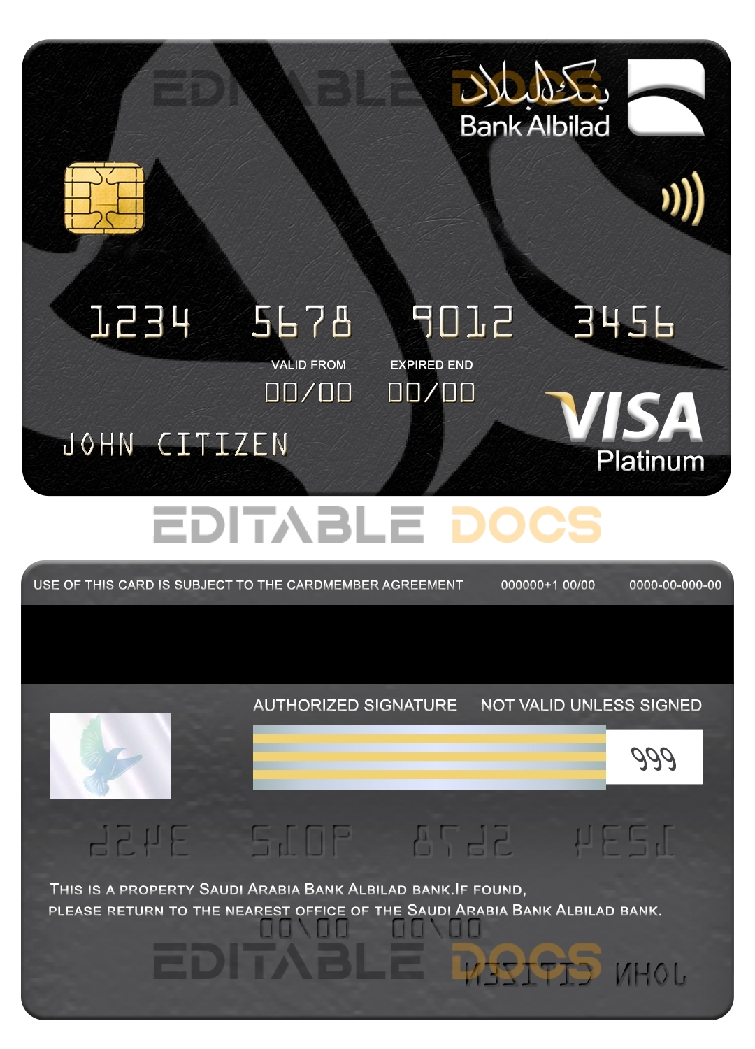 Fillable Saudi Arabia Bank Albilad bank visa platinum card Templates | Layer-Based PSD