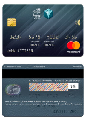 Editable Saudi Arabia Banque Saudi Fransi bank mastercard Templates in PSD Format