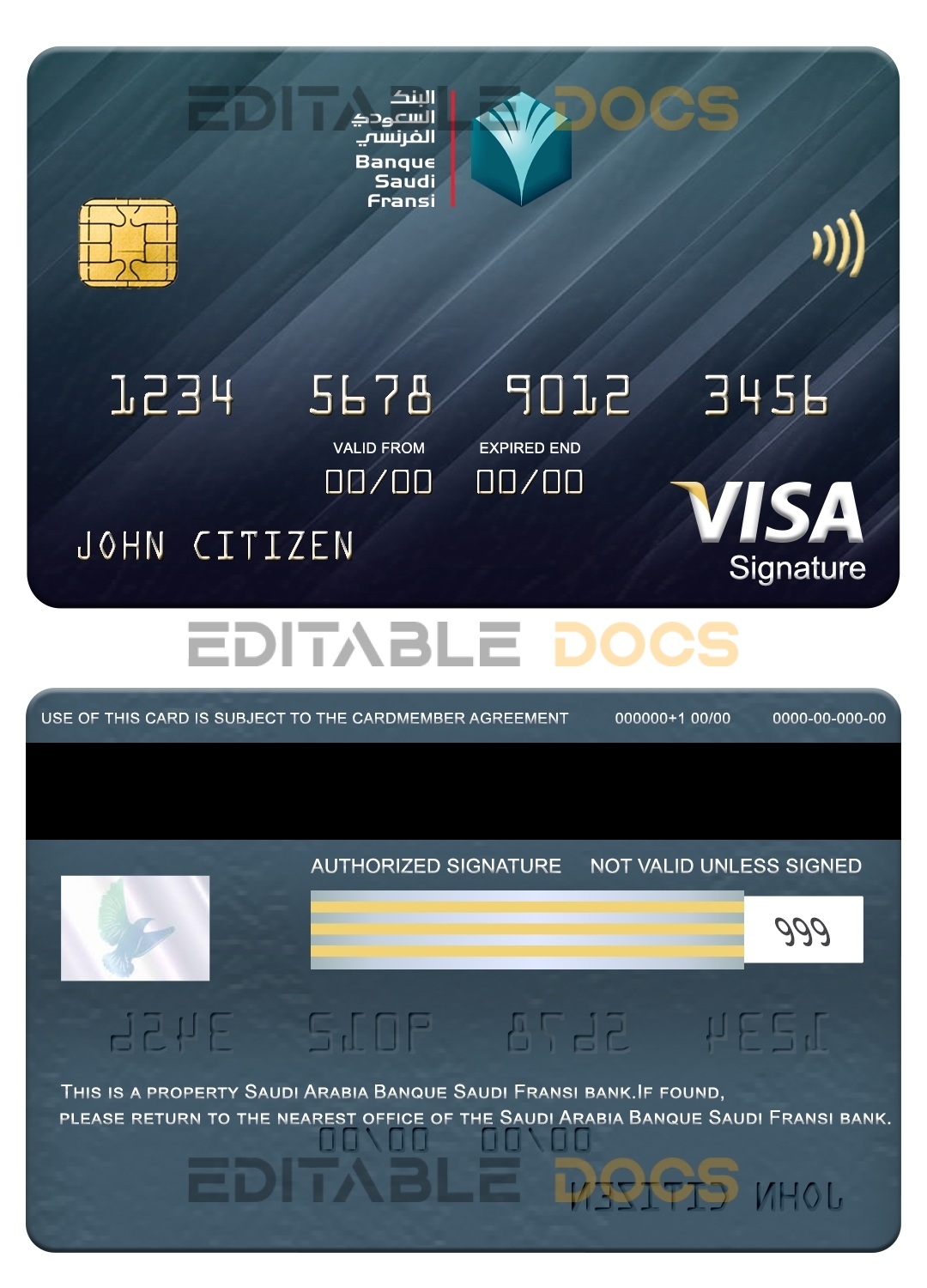 Fillable Saudi Arabia Banque Saudi Fransi bank visa signature card Templates | Layer-Based PSD
