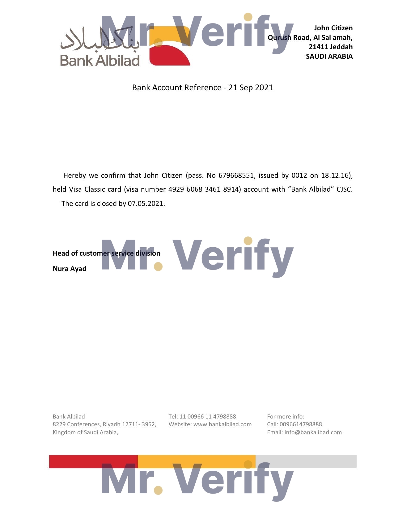 Download Saudi Arabia Albilad Bank Reference Letter Templates | Editable Word