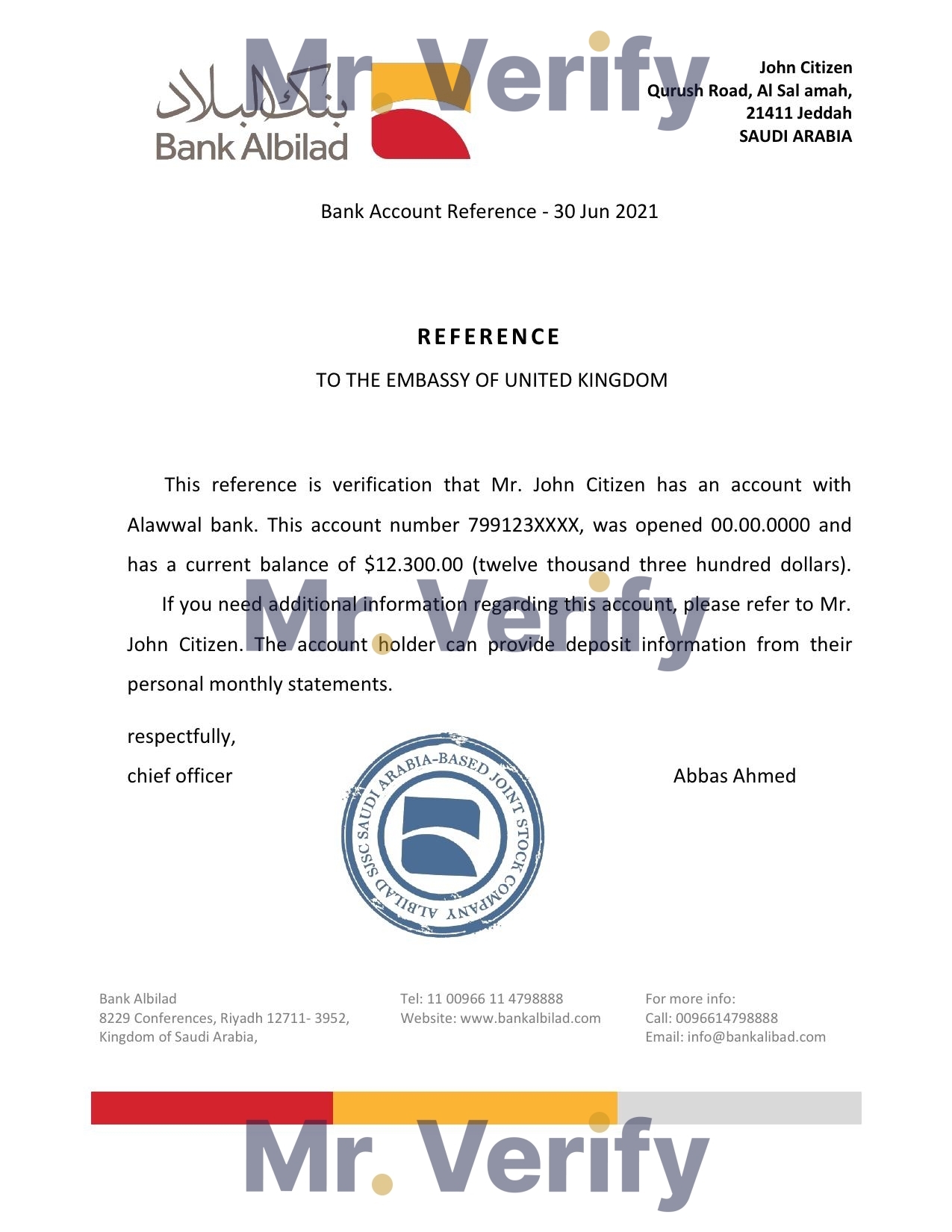 Download Saudi Arabia Albilad Bank Reference Letter Templates | Editable Word