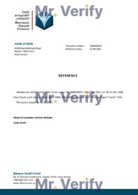 Download Saudi Arabia Banque Saudi Fransi Bank Reference Letter Templates Editable Word