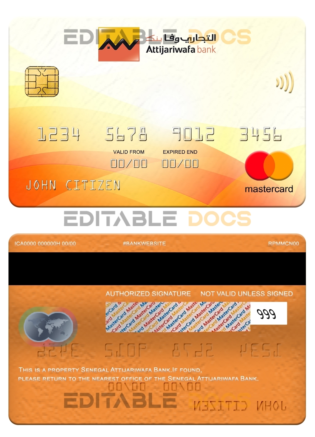 Fillable Senegal Attijariwafa Bank mastercard Templates | Layer-Based PSD
