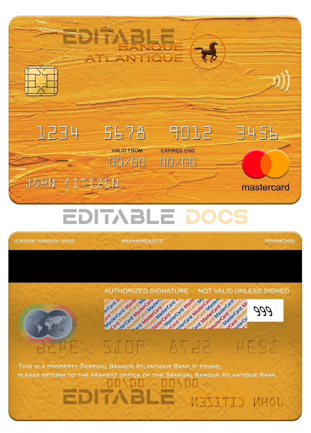 Fillable Senegal Banque Atlantique Bank mastercard Templates | Layer-Based PSD