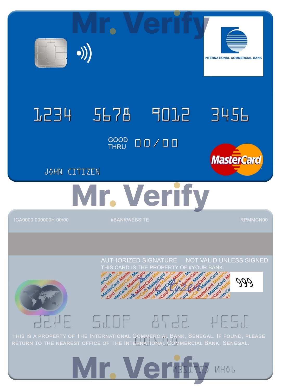 Editable Senegal The International Commercial Bank mastercard Templates in PSD Format