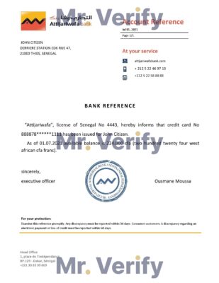 Download Senegal Attijariwafa Bank Reference Letter Templates | Editable Word