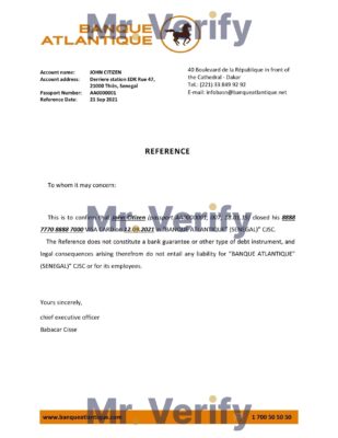 Download Senegal Banque Atlantique Bank Reference Letter Templates Editable Word