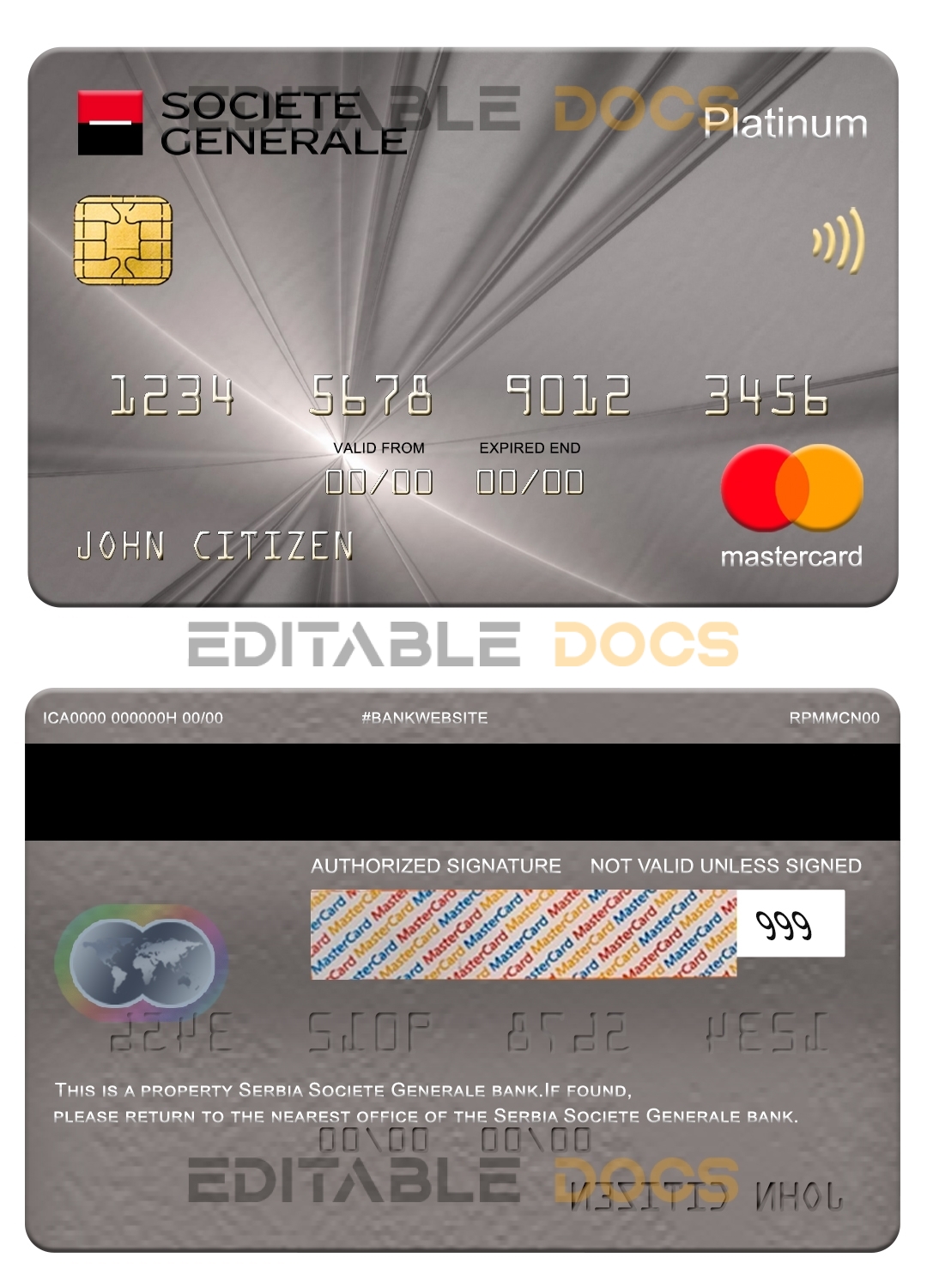 Fillable Serbia Societe Generale bank mastercard platinum Templates | Layer-Based PSD