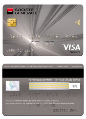 Editable Serbia Societe Generale bank visa platinum card Templates in PSD Format