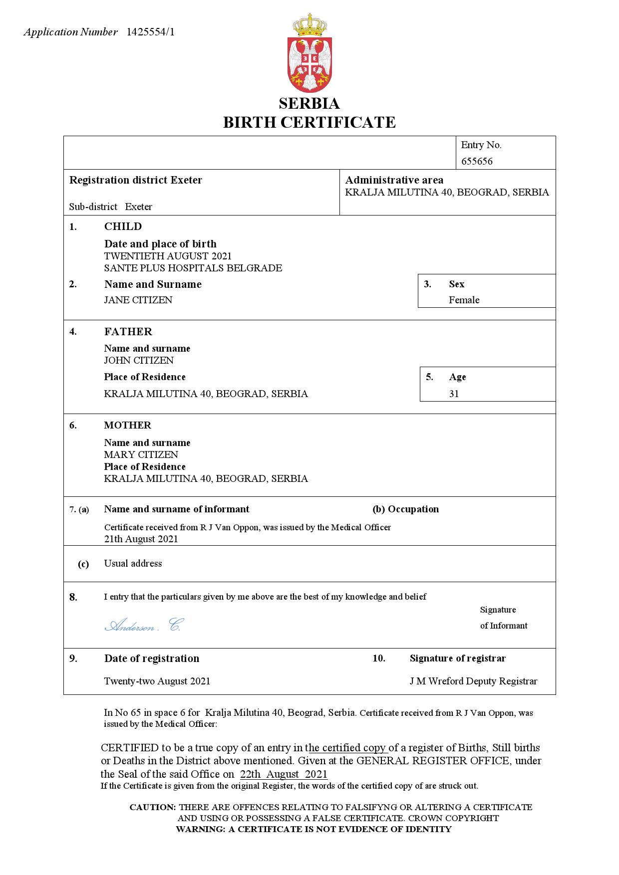 Authentic Serbia Birth Certificate Template | Customize and Download Online