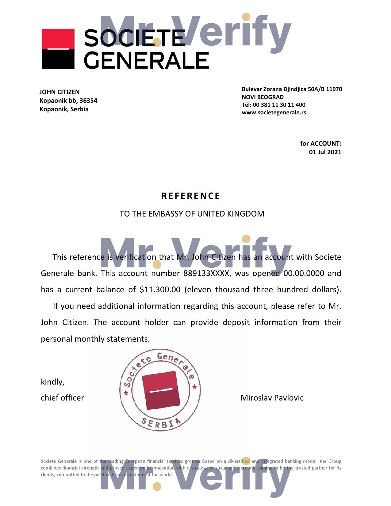 Download Serbia Societe Generale Bank Reference Letter Templates | Editable Word