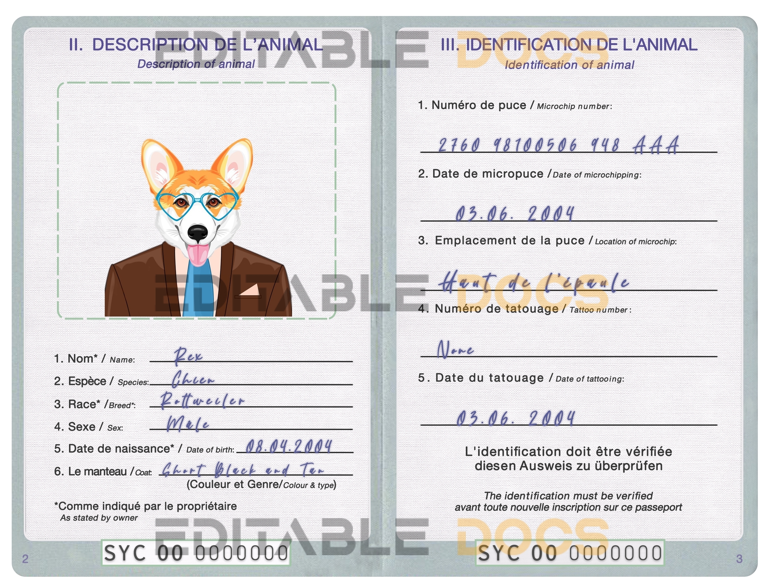 Seychellas dog Fake PSD Passport | Instant Download