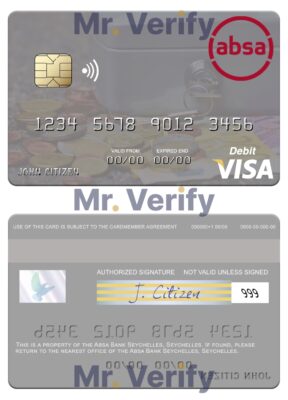 Editable Seychelles Absa Bank Seychelles visa debit card Templates in PSD Format