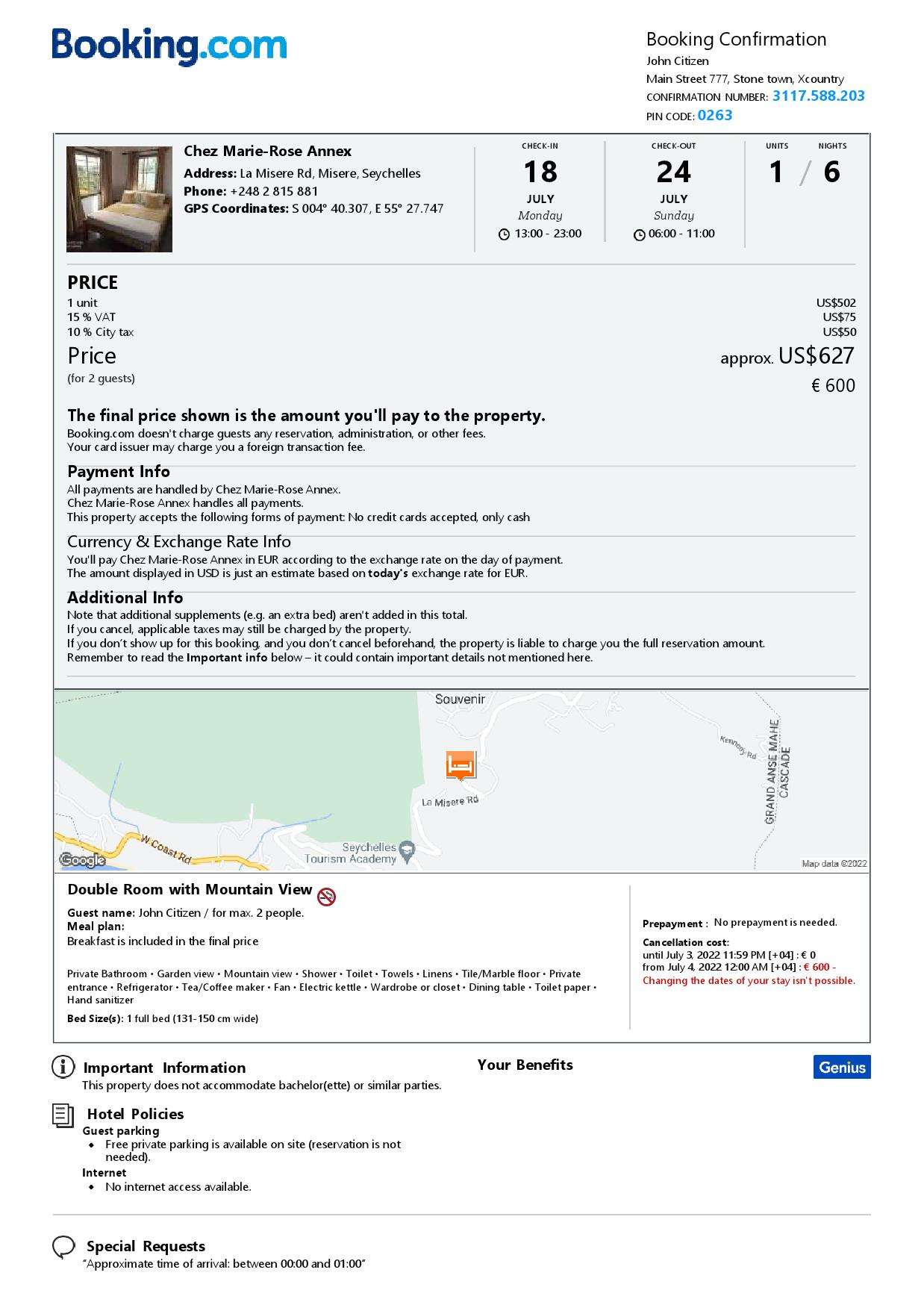 Customizable Seychelles Airbnb Reservation Template | Word & PDF Formats