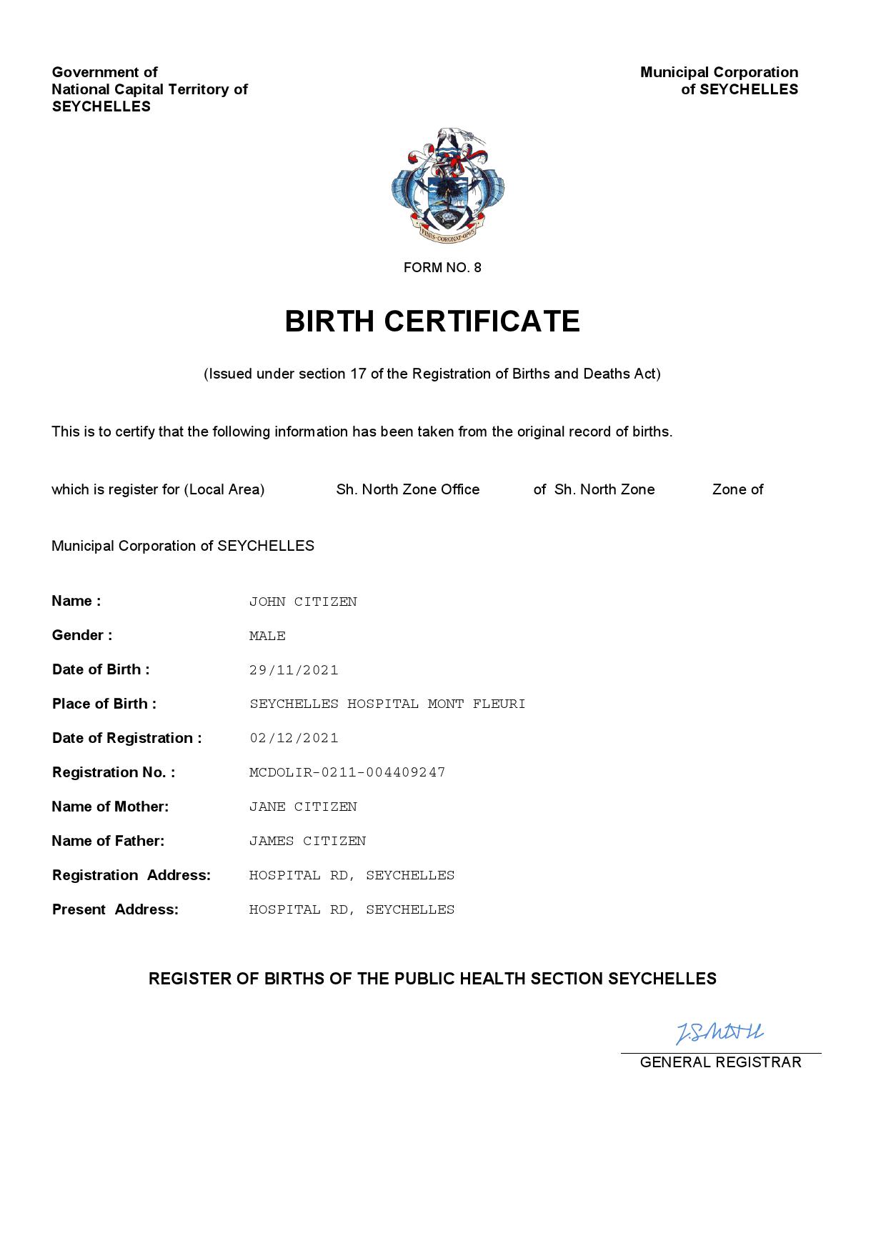 Authentic Seychelles Birth Certificate Template | Customize and Download Online