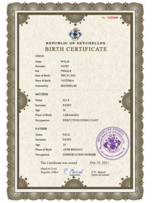 Authentic Seychelles Birth Certificate Template | Customize and Download Online