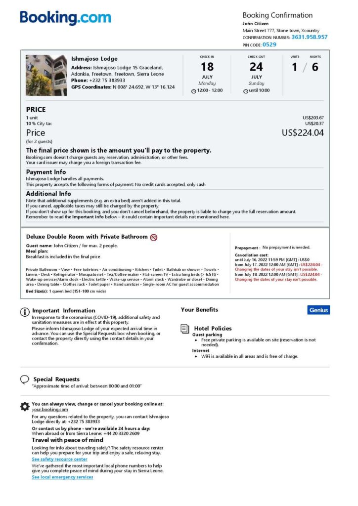 Customizable Sierra Leone Airbnb Reservation Template | Word & PDF Formats