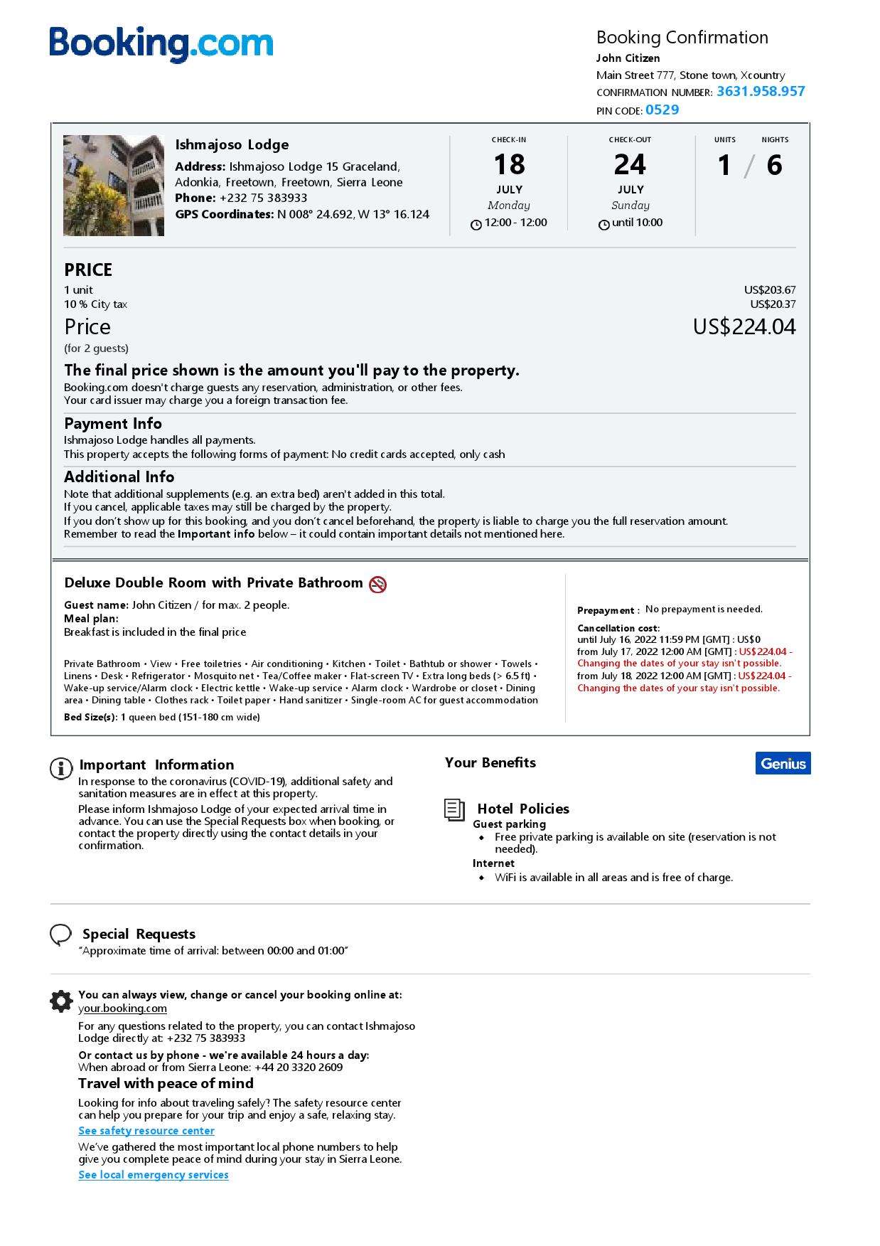 Customizable Sierra Leone Airbnb Reservation Template | Word & PDF Formats