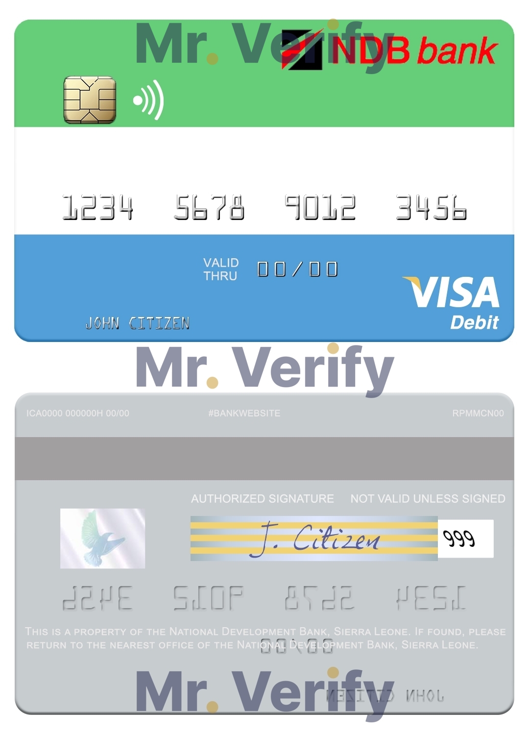 Editable Sierra Leone National Development Bank visa debit card Templates in PSD Format