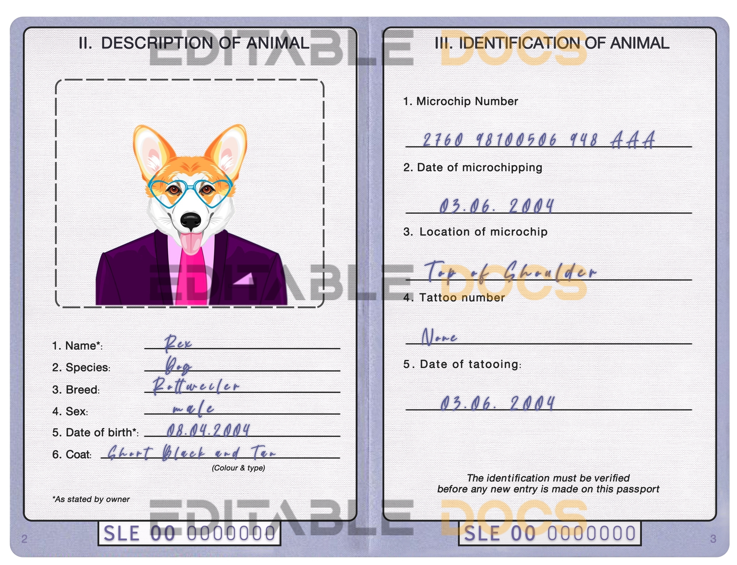Sierra Leone dog Fake PSD Passport | Instant Download