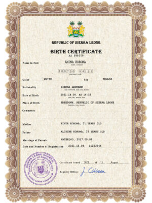 Authentic Sierra Leone Birth Certificate Template | Customize and Download Online