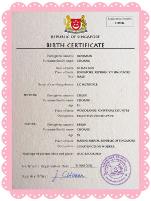 Authentic Singapore Birth Certificate Template | Customize and Download Online