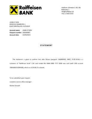 Download Slovakia Raiffeisen Bank Reference Letter Templates | Editable Word