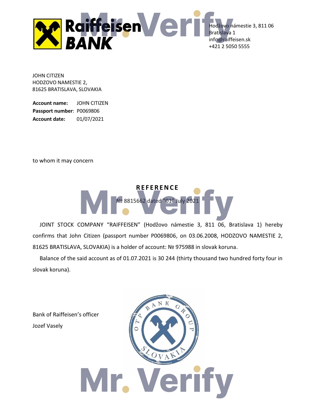 Download Slovakia Raiffeisen Bank Reference Letter Templates | Editable Word