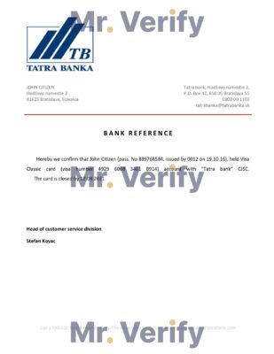 Download Slovakia Tatra Bank Reference Letter Templates Editable Word