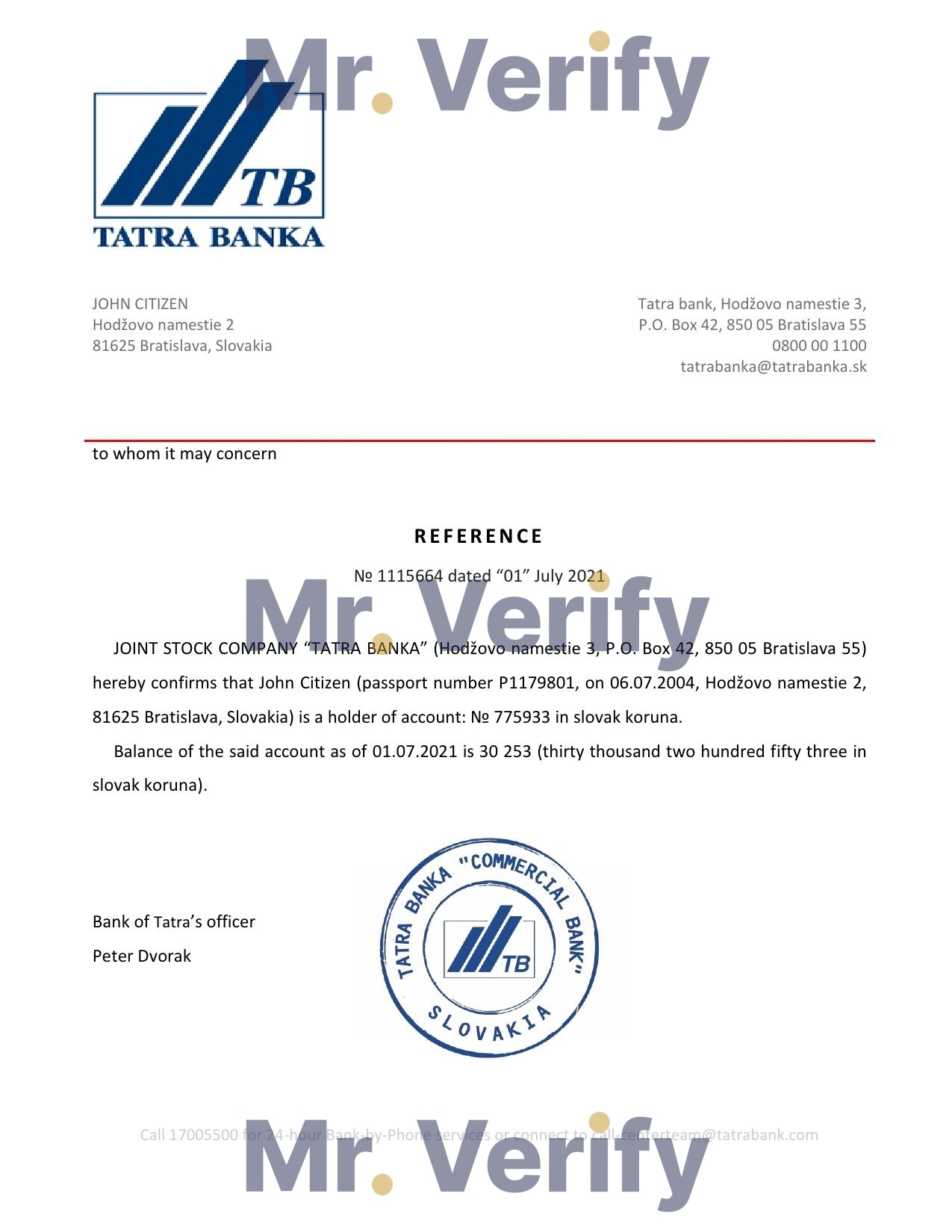 Download Slovakia Tatra Banka Bank Reference Letter Templates | Editable Word