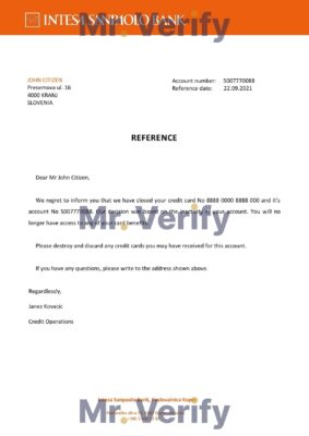 Download Slovenia Intesa Sanpaolo Bank Reference Letter Templates Editable Word