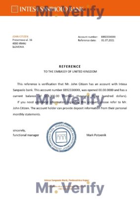 Download Slovenia Intesa Sanpaolo Bank Reference Letter Templates | Editable Word