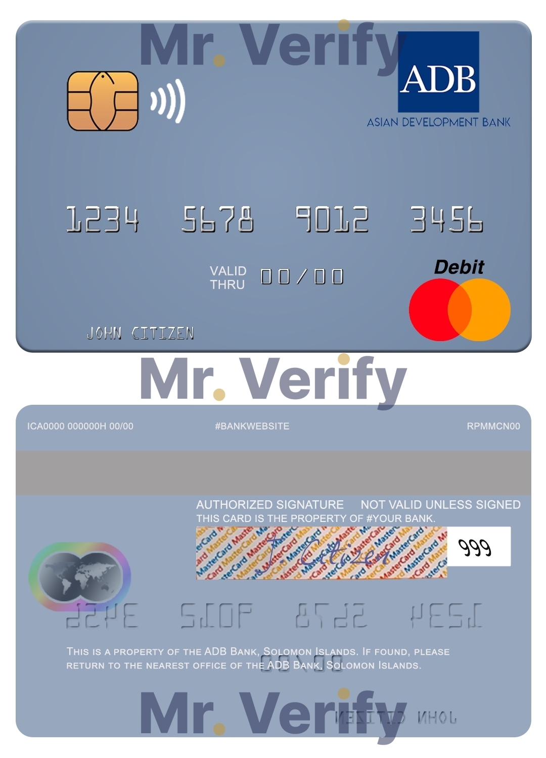 Fillable Solomon Islands ADB Bank mastercard credit card Templates | Layer-Based PSD