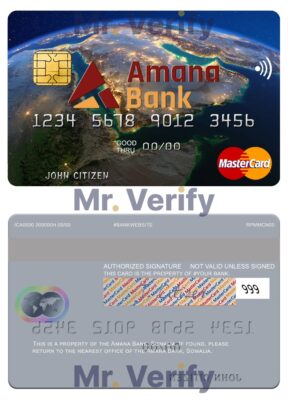 Editable Somalia Amana Bank mastercard credit card Templates in PSD Format