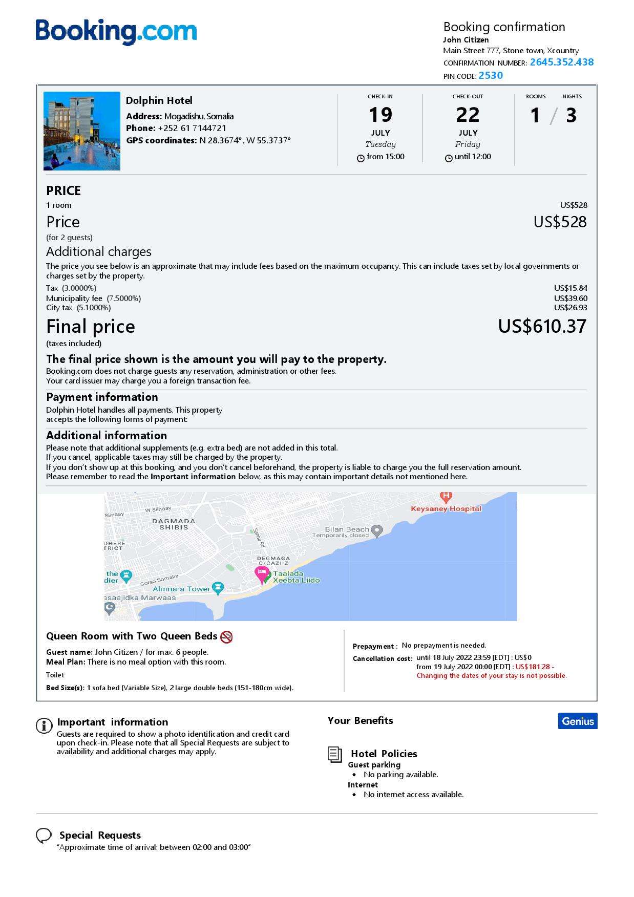 Customizable Somalia Airbnb Reservation Template | Word & PDF Formats