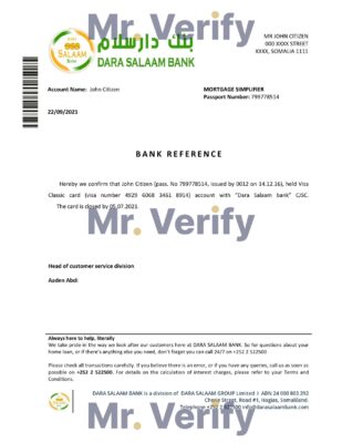 Download Somalia Dara Salaam Bank Reference Letter Templates | Editable Word