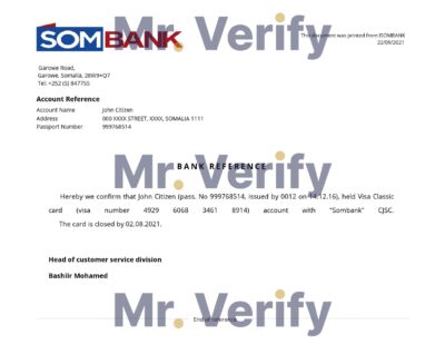 Download Somalia Sombank Bank Reference Letter Templates | Editable Word