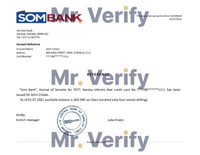 Download Somalia Sombank Bank Reference Letter Templates | Editable Word
