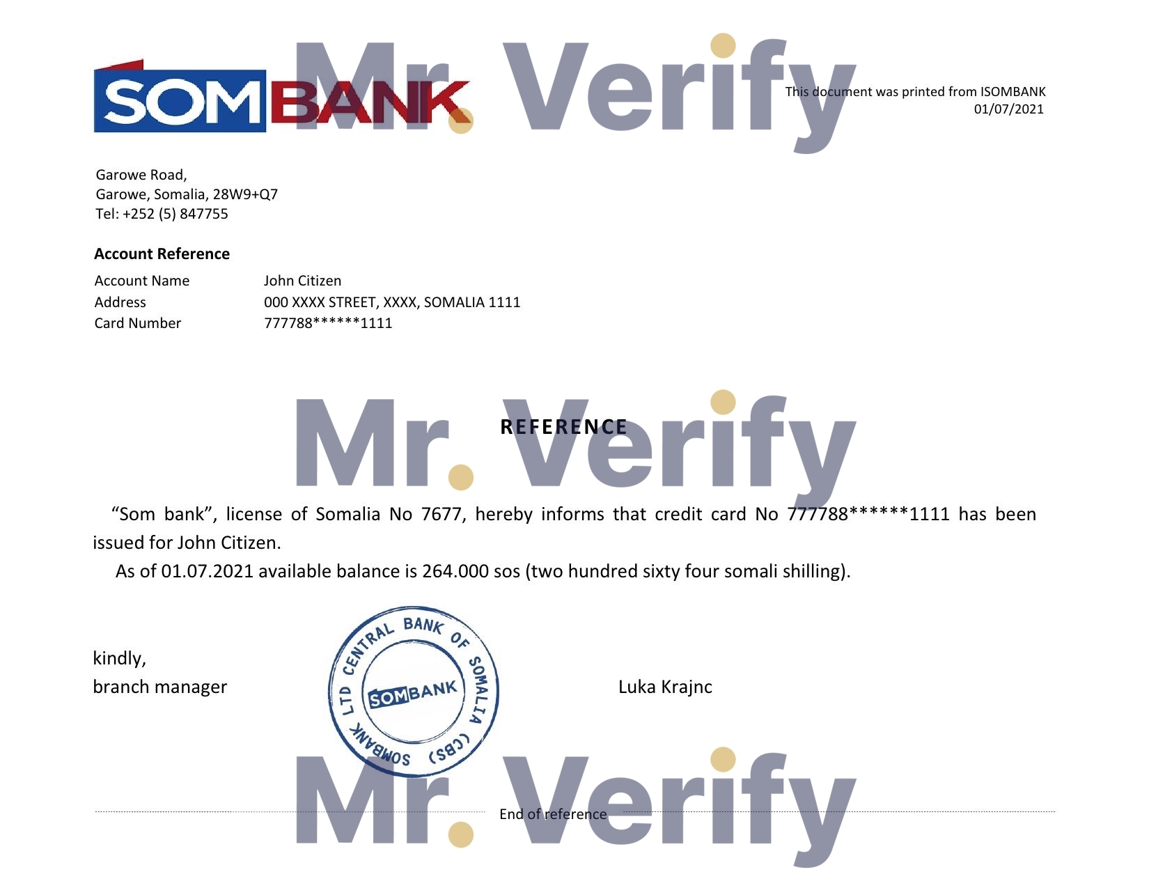 Download Somalia Sombank Bank Reference Letter Templates | Editable Word