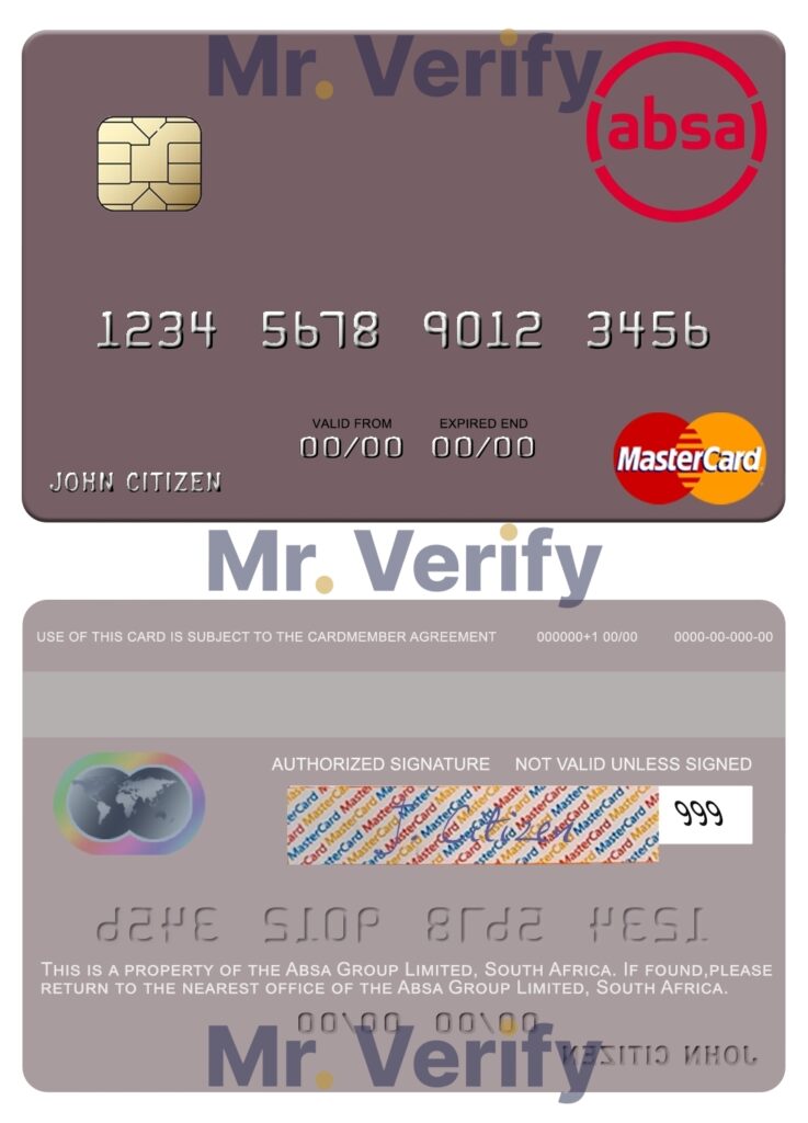 Editable South Africa Absa Group Limited mastercard credit card Templates in PSD Format