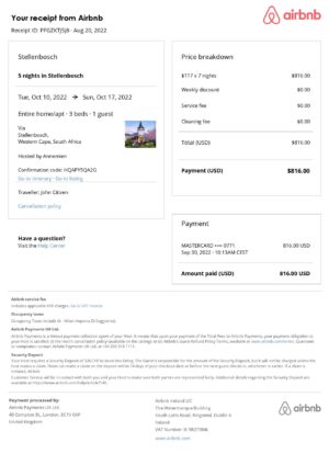 Africa Editable Docs 6 Customizable South Africa Airbnb Reservation Template | Word & PDF Formats