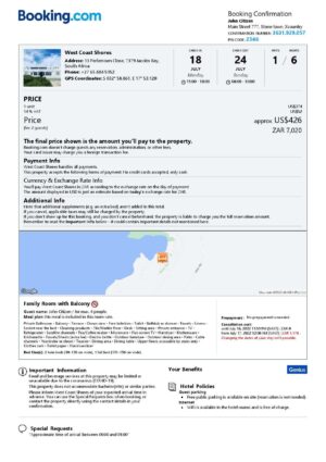 Africa Editable Docs 1 Customizable South Africa Airbnb Reservation Template | Word & PDF Formats