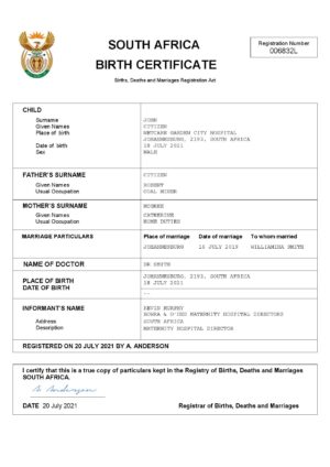 Africa Editable Docs 12 South Africa vital record birth certificate Word and PDF template, completely editable