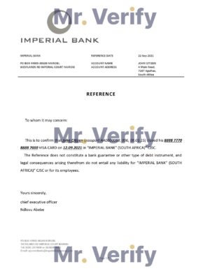 Africa Editable Docs 7 Download South Africa Imperial Bank Reference Letter Templates | Editable Word
