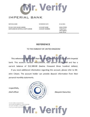 Download South Africa Imperial Bank Reference Letter Templates | Editable Word