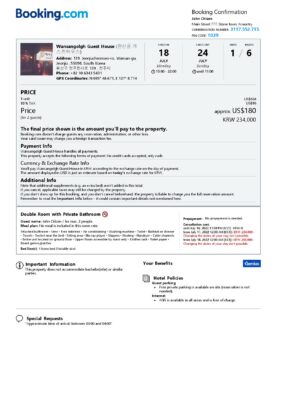 Customizable South Korea Airbnb Reservation Template | Word & PDF Formats